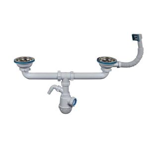 Sifão garrafa duplo com válvulas cesta 1 1/2″ x 115 anti-inundação Inox