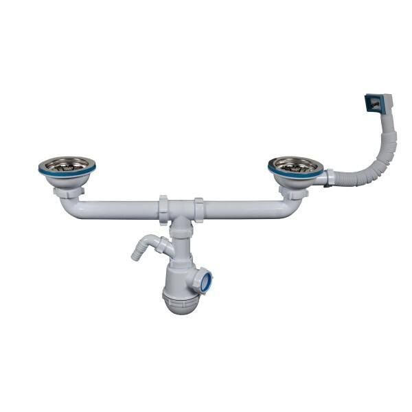 Sifão garrafa duplo com válvulas cesta 1 1/2″ x 115 anti-inundação Inox