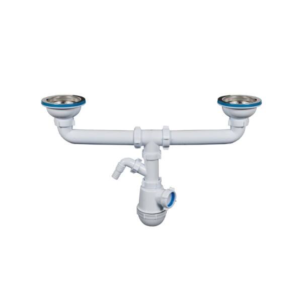 Sifão garrafa duplo com válvulas cesta 1 1/2″ x 115 Inox